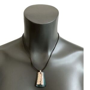 ALM Soho Modernist Patina & Chrome Hammered Layered Pendant Necklace 22"